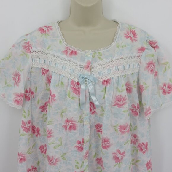 VTG Carriage Court Women XL Sleep Dress Short Sleeve Coverup Robe Pink Flowers - Picture 4 of 16